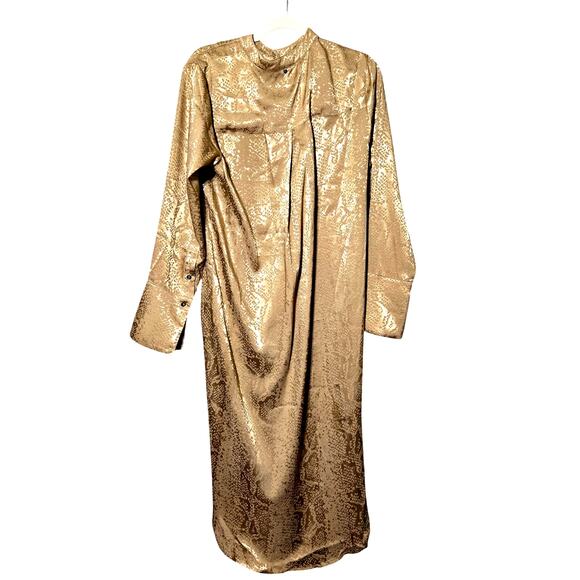 Adrienne Landau Women's L Gold Satin Snake Print Tunic Shirt Luxe Resort wear - Picture 11 of 13